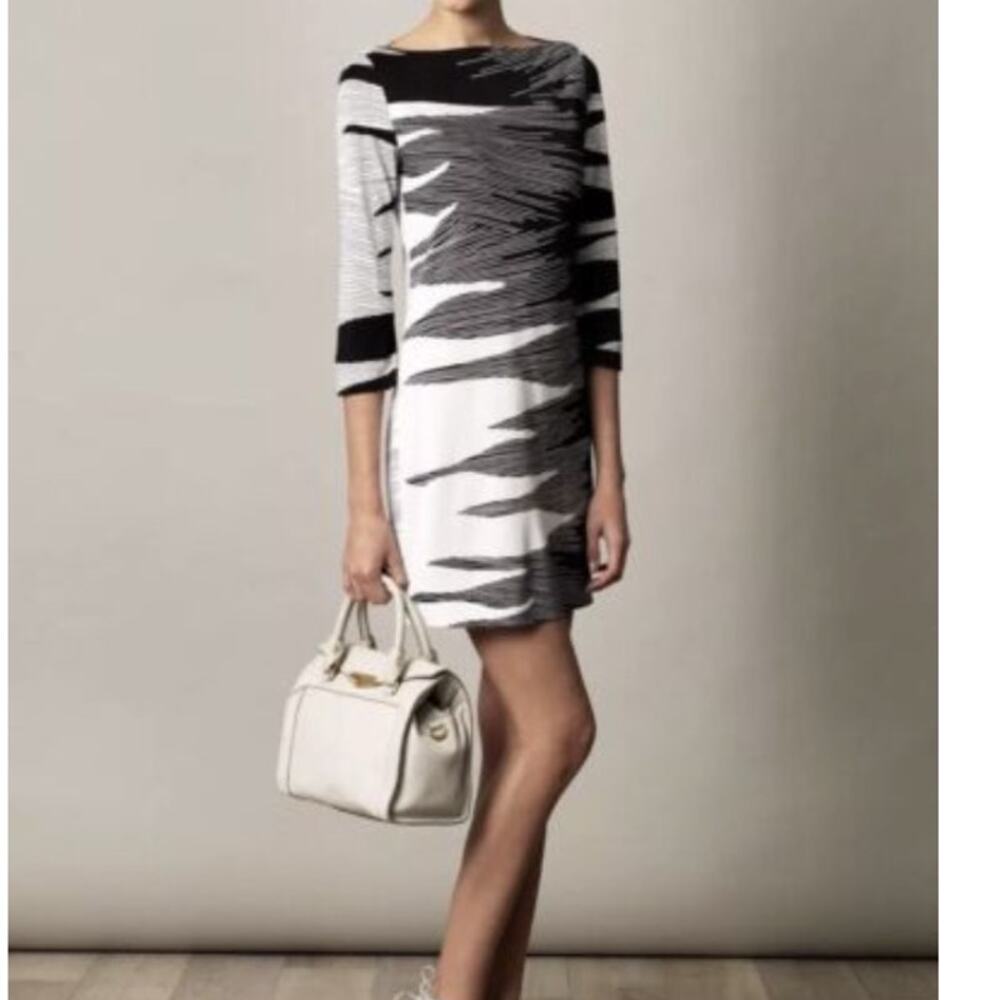 Diane von Furstenberg Ruri Flame Print Silk Dress Size 4 Black Gray